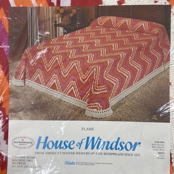 Vtg MCM Bates House of Windsor Bedspread Flame Red/Orange Double 94x110 *Sealed - Picture 1 of 5